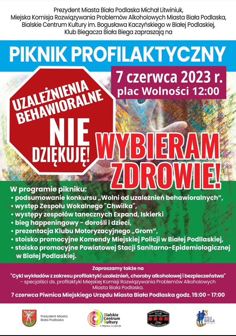 Plakat informacyjny pikniku profilaktycznego 7 czerwca 2023